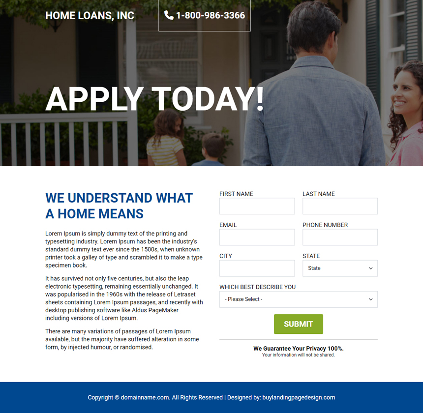 professional home loan lead capture responsive landing page