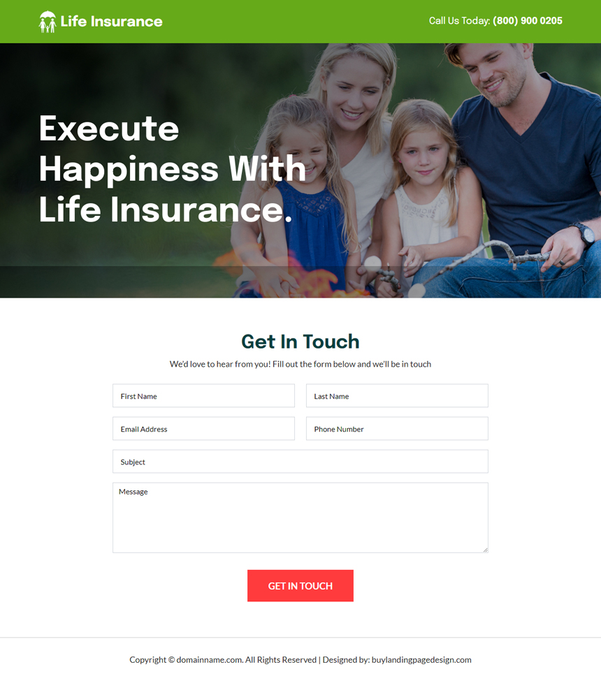 life insurance coverage lead capture landing page