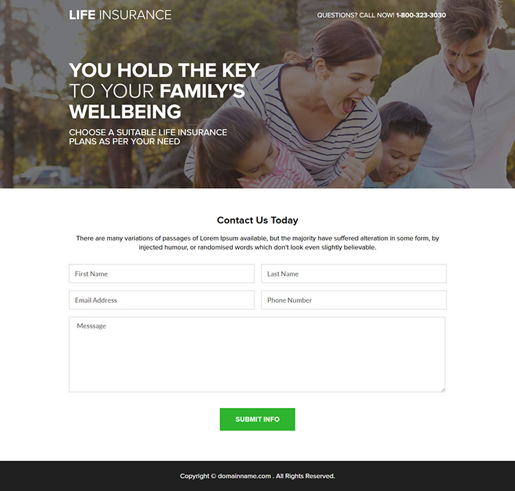 responsive life insurance quote mini landing page design