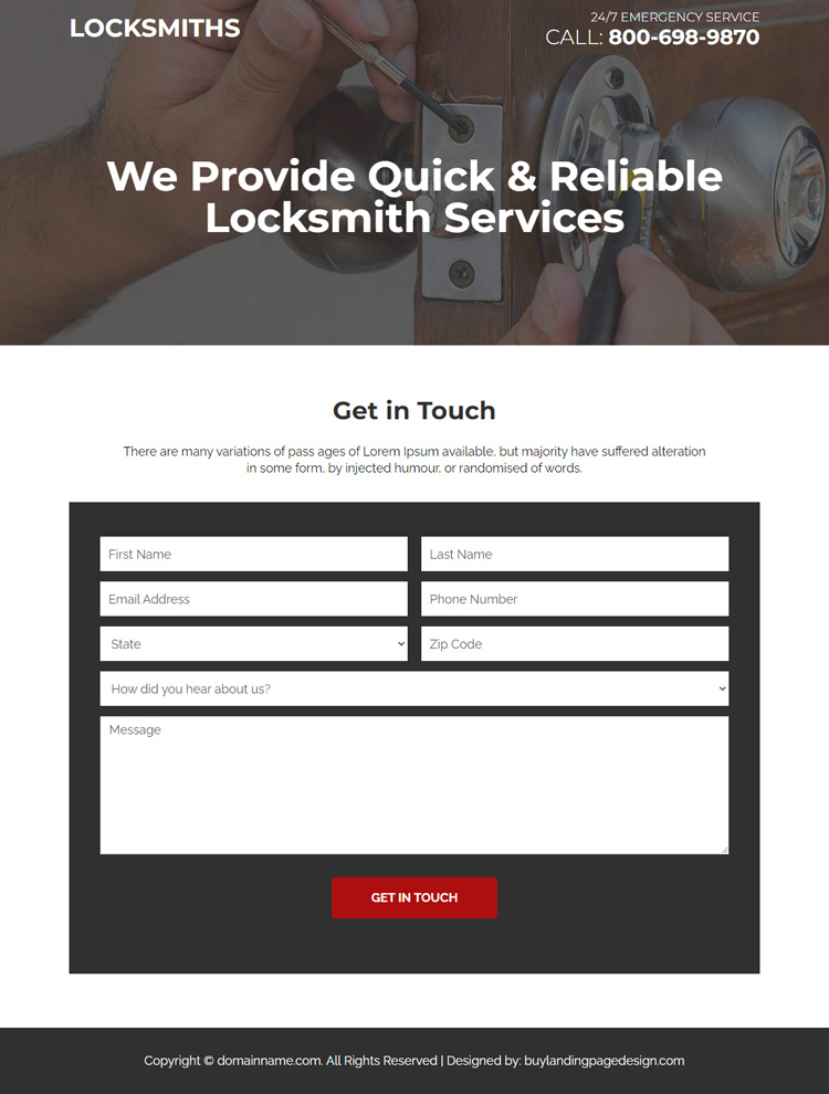 reliable locksmith service responsive landing page