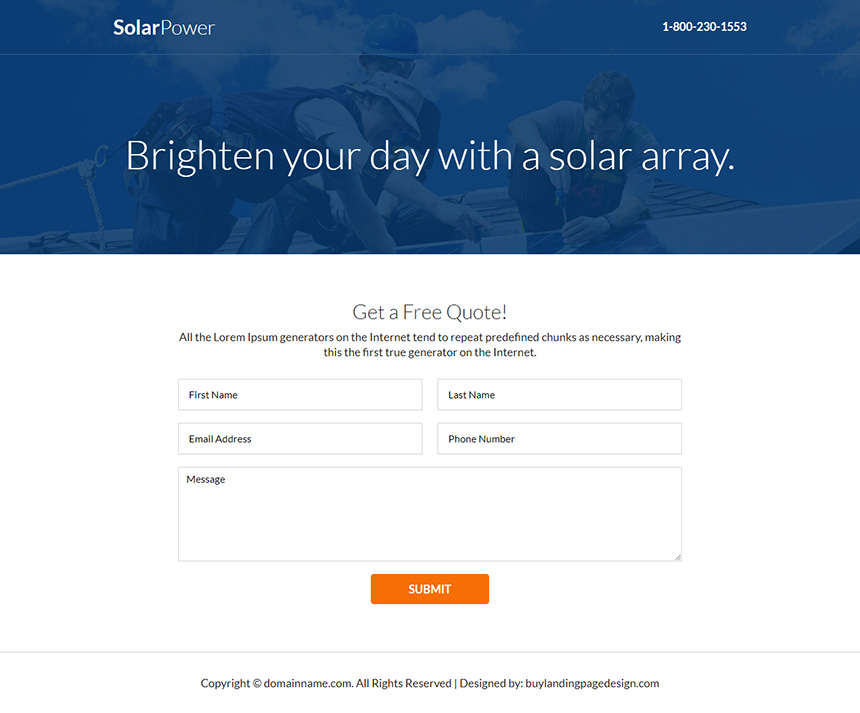 solar energy company lead capture landing page