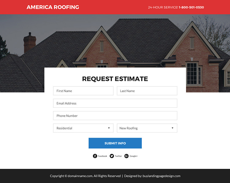 commercial and residential roofing services funnel landing page design