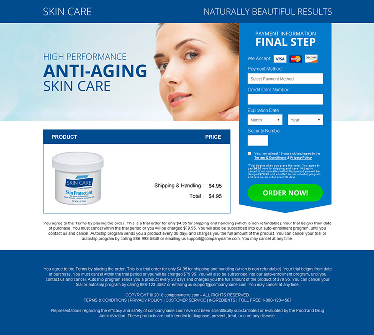anti aging skin care bank page design