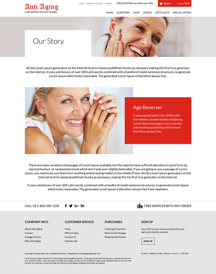 anti ageing products selling responsive website design