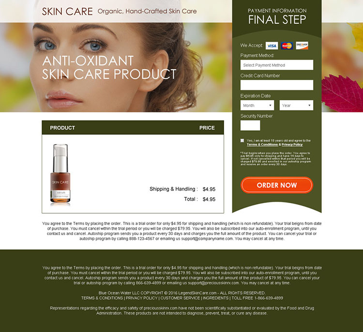 anti oxidant skin care bank page design