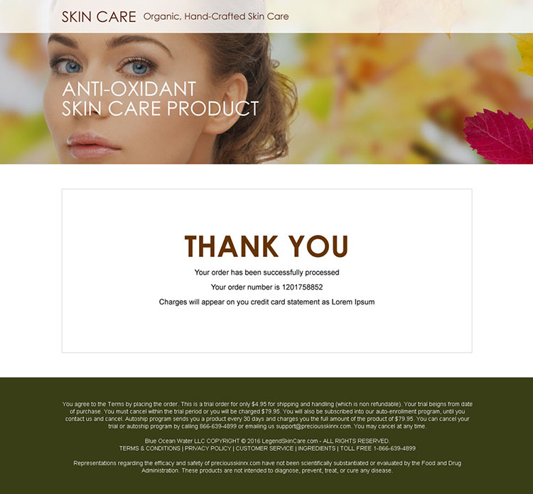 anti oxidant skin care bank page design