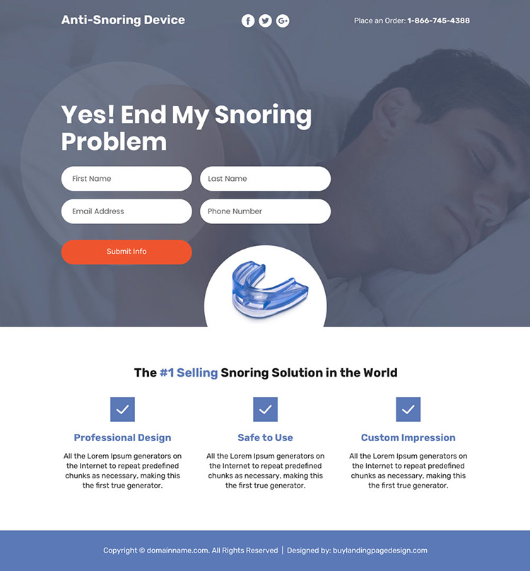 anti snoring device selling responsive sales funnel design