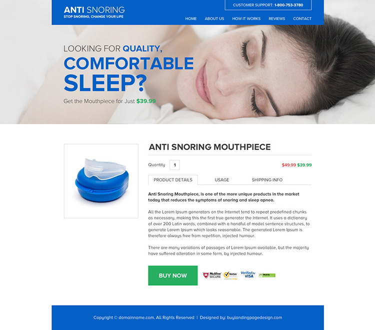 anti snoring mouthpiece selling responsive website design