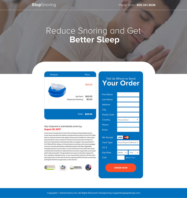 anti snoring mouthpiece selling bootstrap landing page