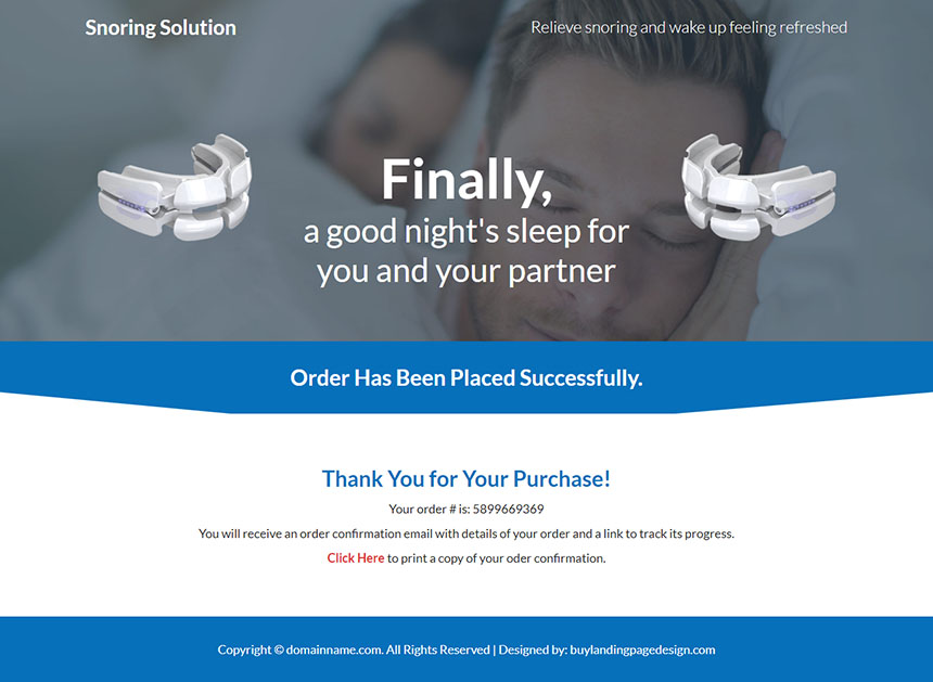 anti snoring product responsive landing page