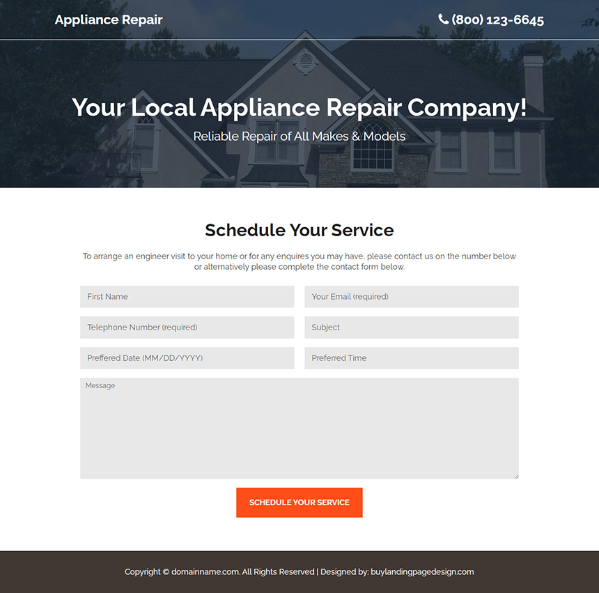 appliance repair company lead capture video landing page