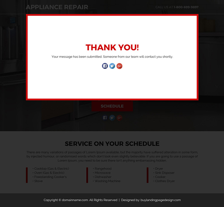 appliance repair service responsive funnel landing page
