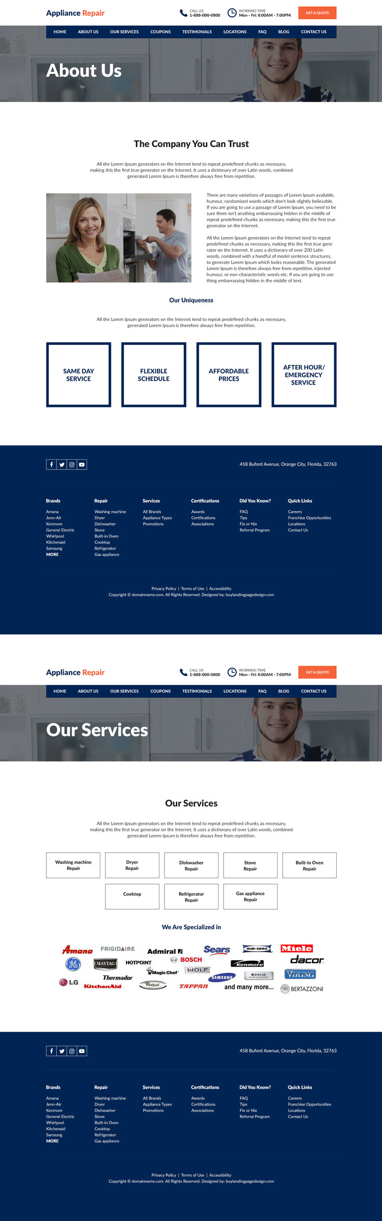 appliance repair service experts responsive website design