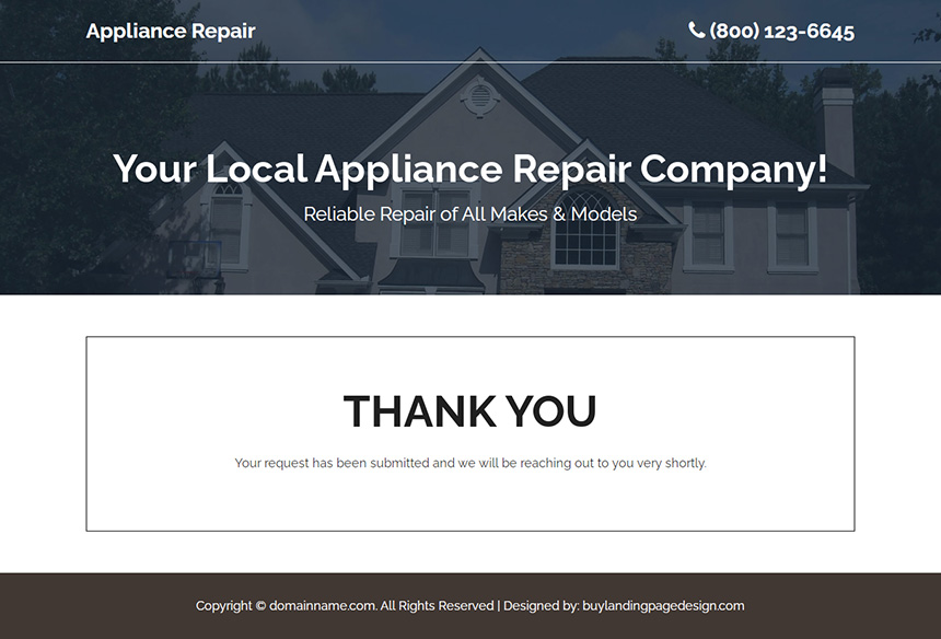 appliance repair company lead capture video landing page