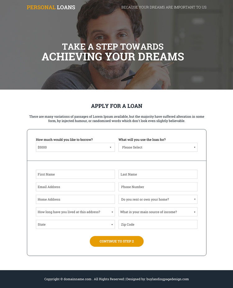 apply for a personal loan responsive landing page