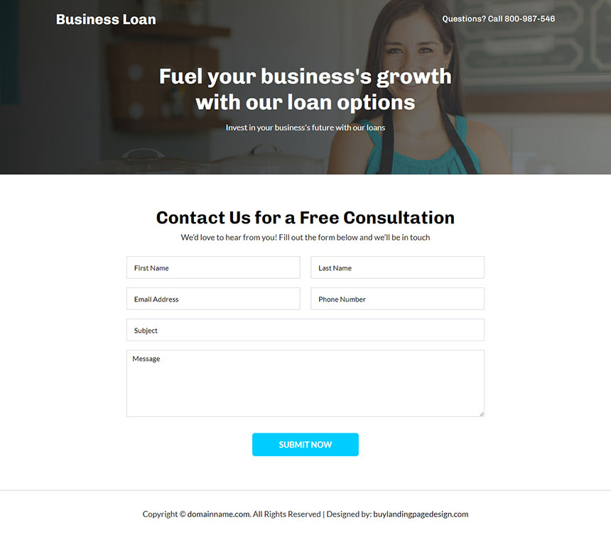 minimal business funding lead capture landing page