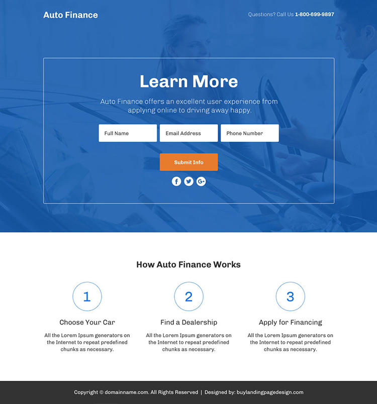 auto finance lead funnel responsive landing page design