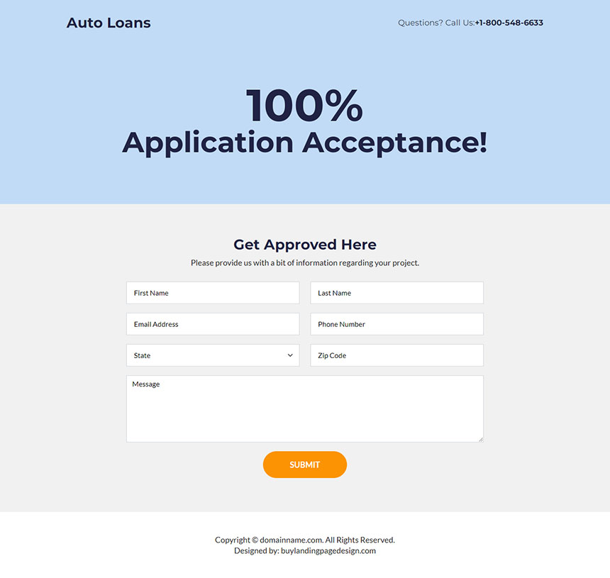 auto loans lead capture landing page design