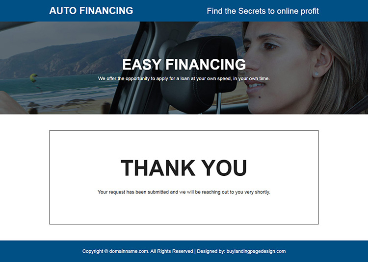 special auto financing solutions responsive landing page