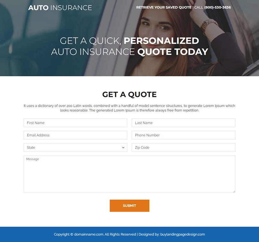 personalized auto insurance quotes responsive landing page