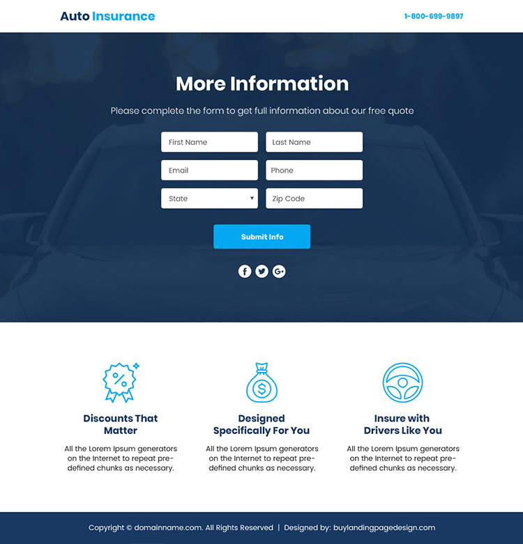 auto insurance sales funnel responsive landing page