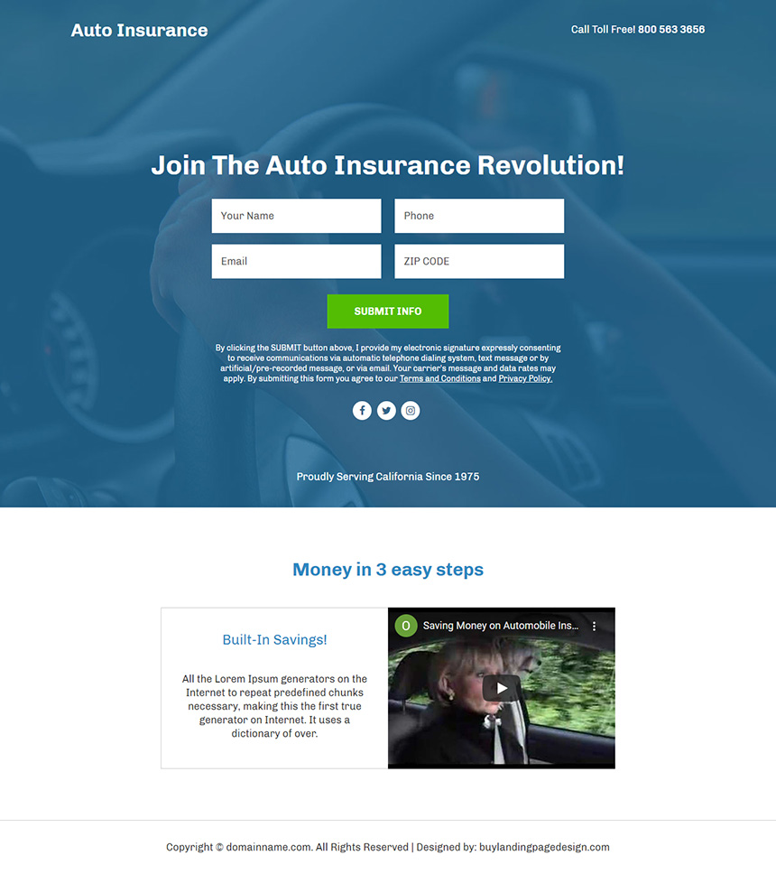 auto insurance service lead funnel landing page