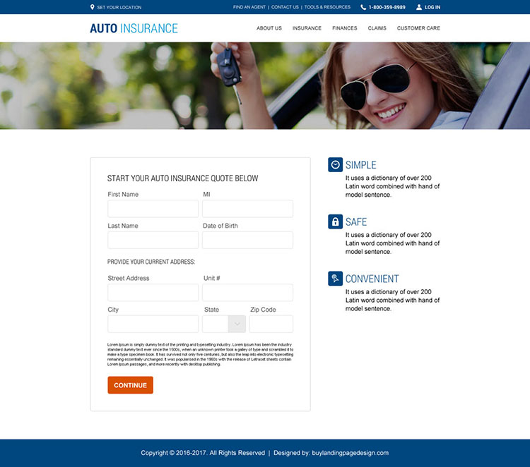 responsive auto insurance website design template