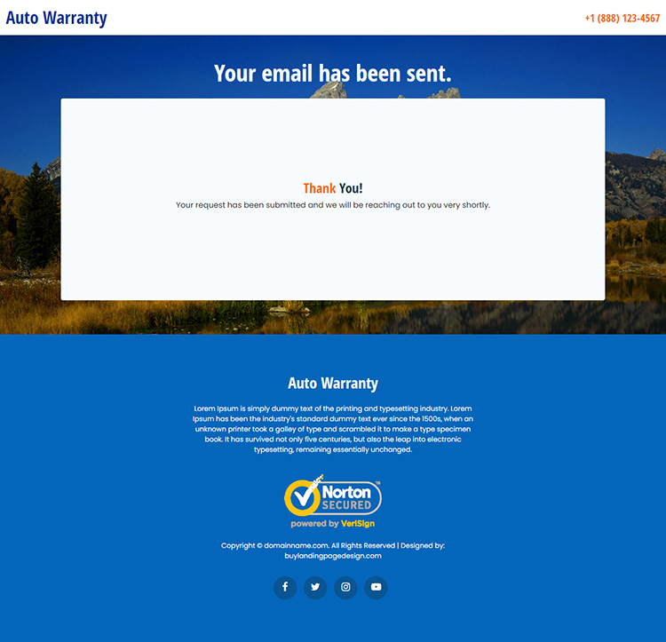 auto warranty services lead capture responsive landing page