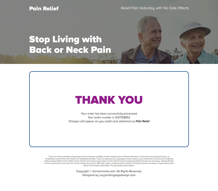 pain relief product responsive landing page design