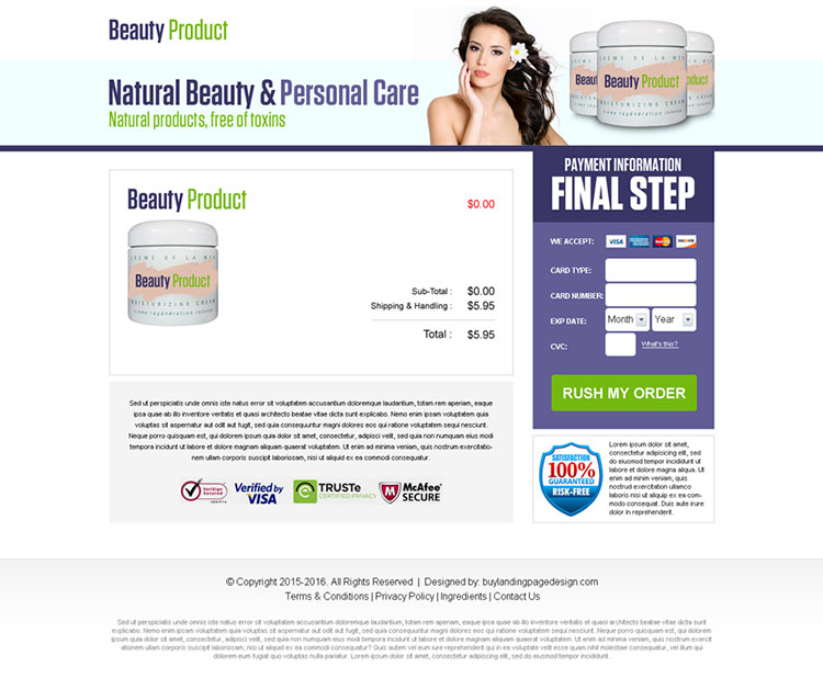responsive beauty product bank page design