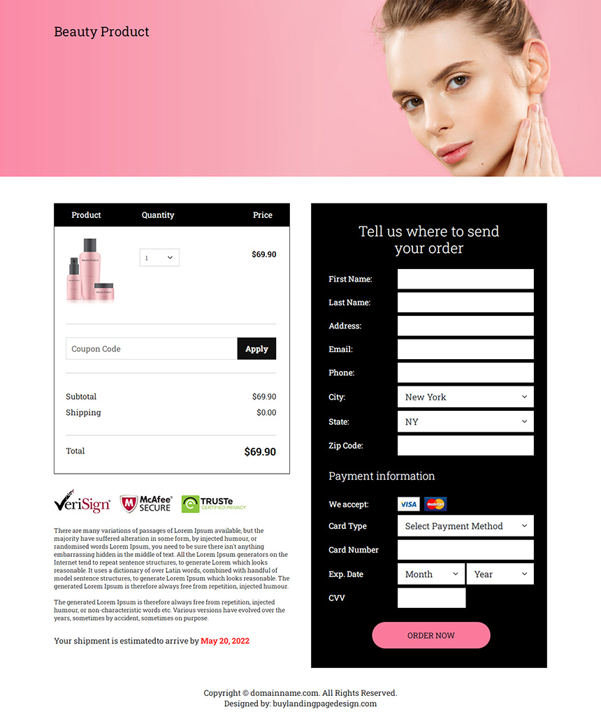 natural beauty products selling responsive landing page design