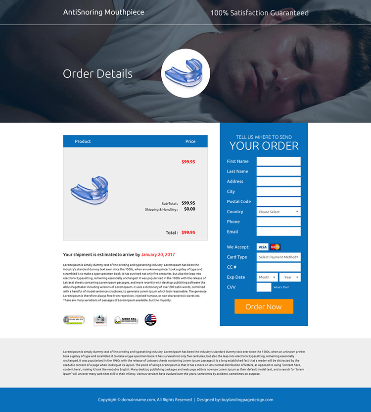 best anti snoring mouthpiece selling responsive landing page