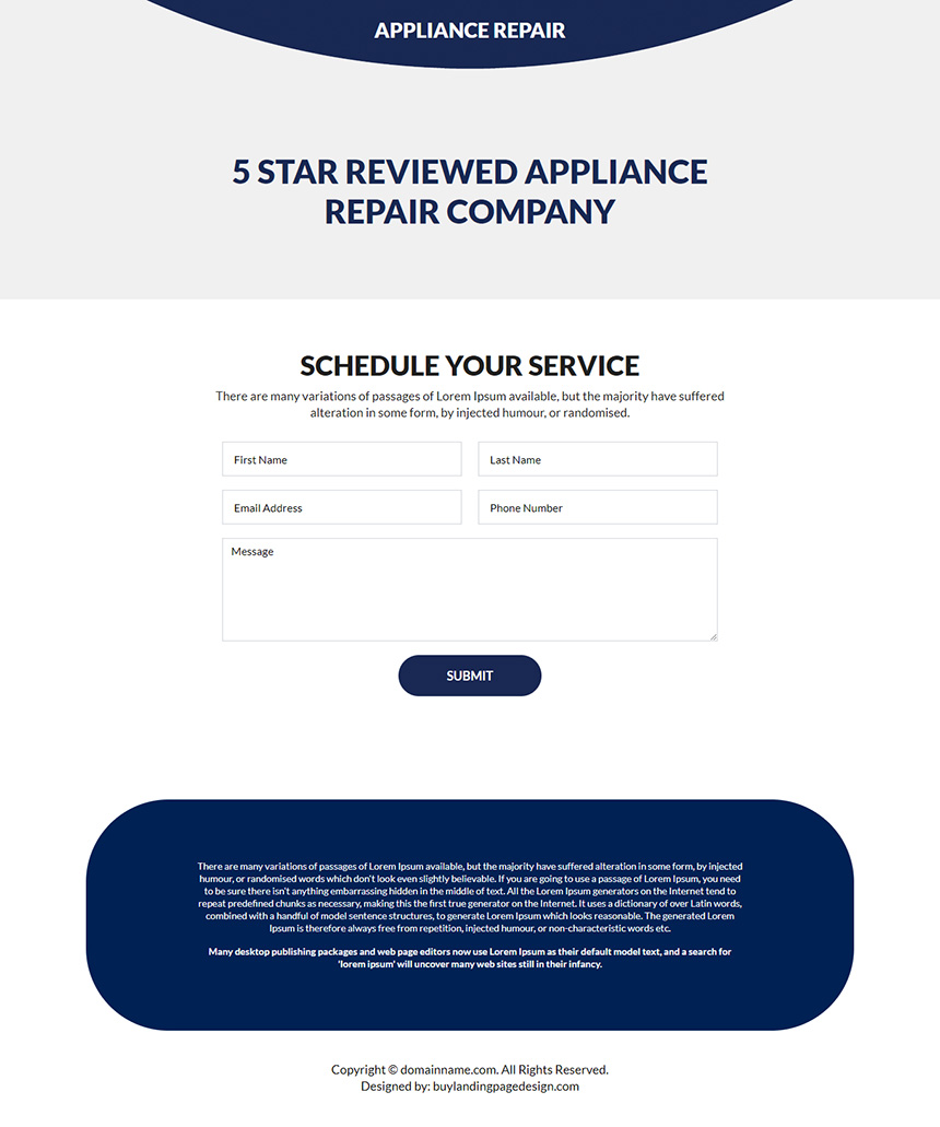 best appliance repair services landing page