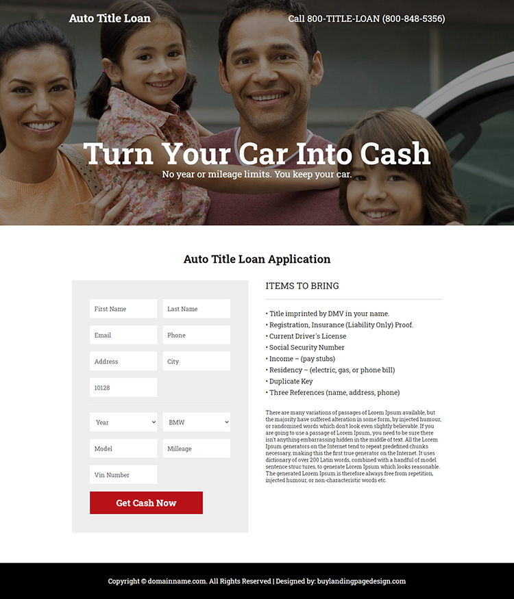 best auto title loan responsive landing page