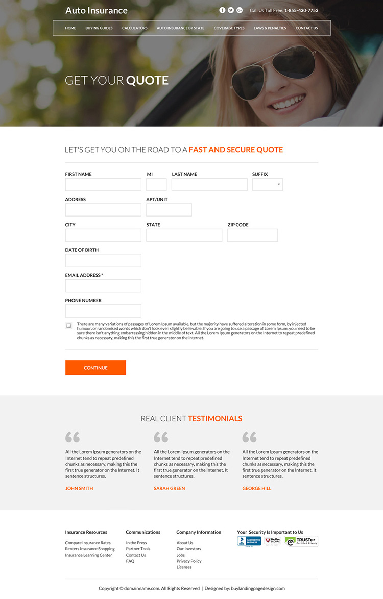 best auto insurance coverage instant quote capturing responsive website design
