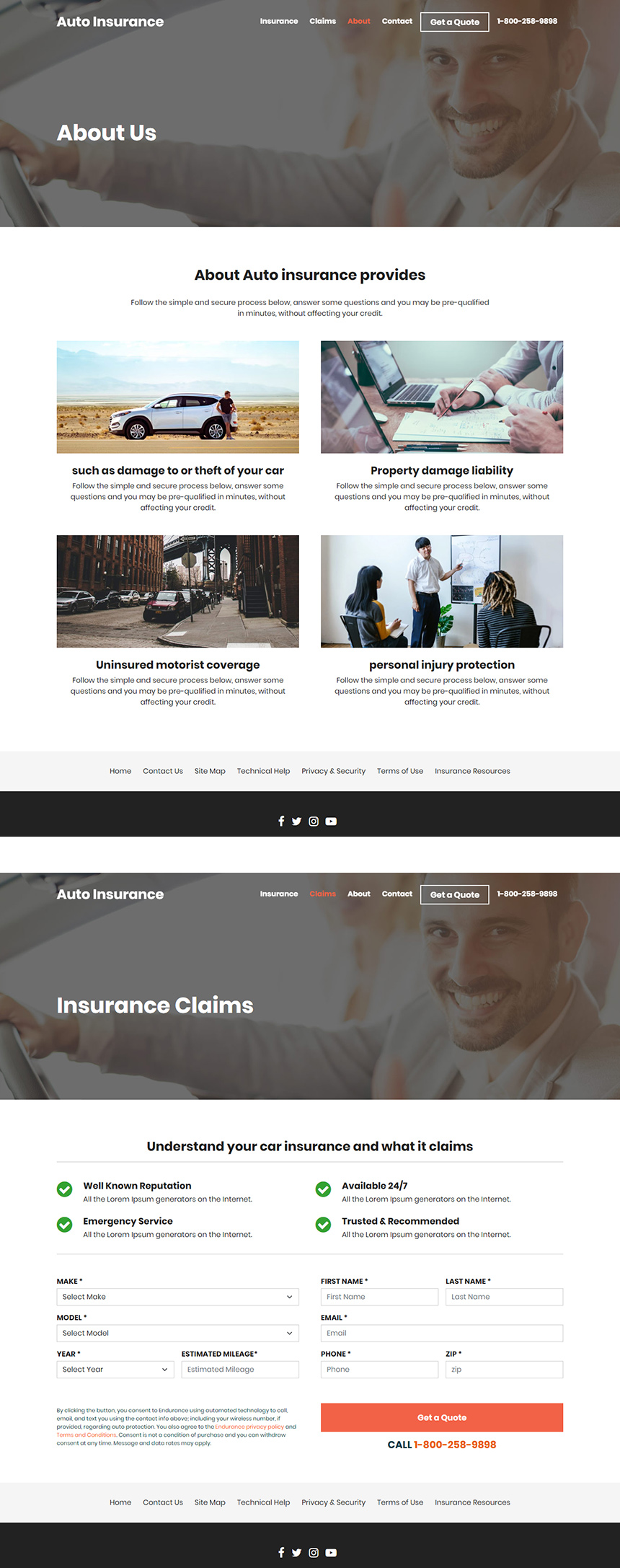 clean auto insurance online quote responsive website