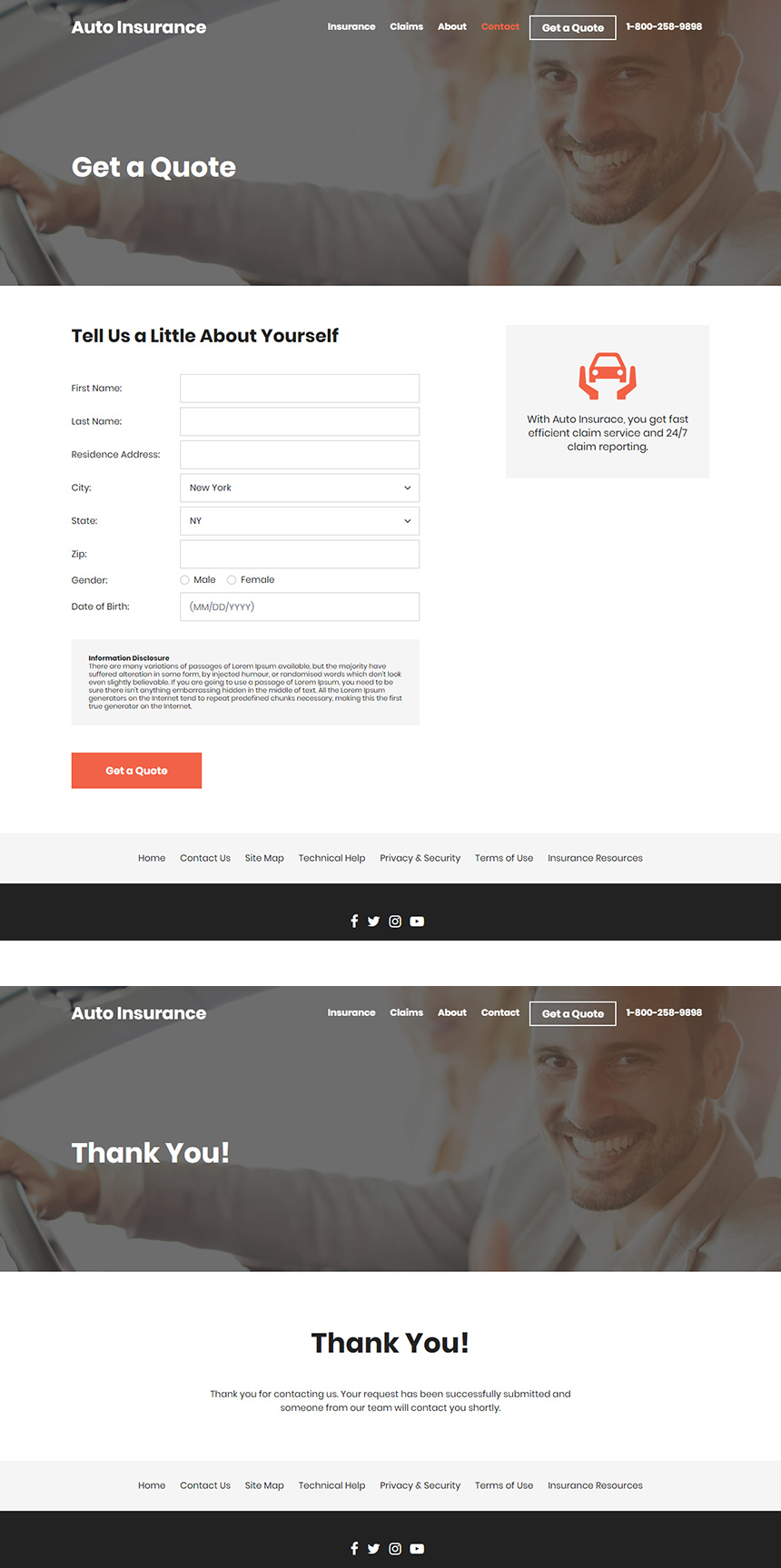 clean auto insurance online quote responsive website