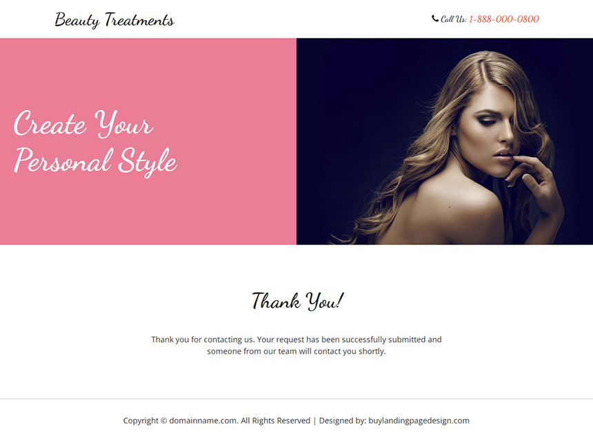 beauty treatment lead capture responsive landing page