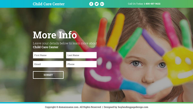 best child care center lead funnel responsive landing page