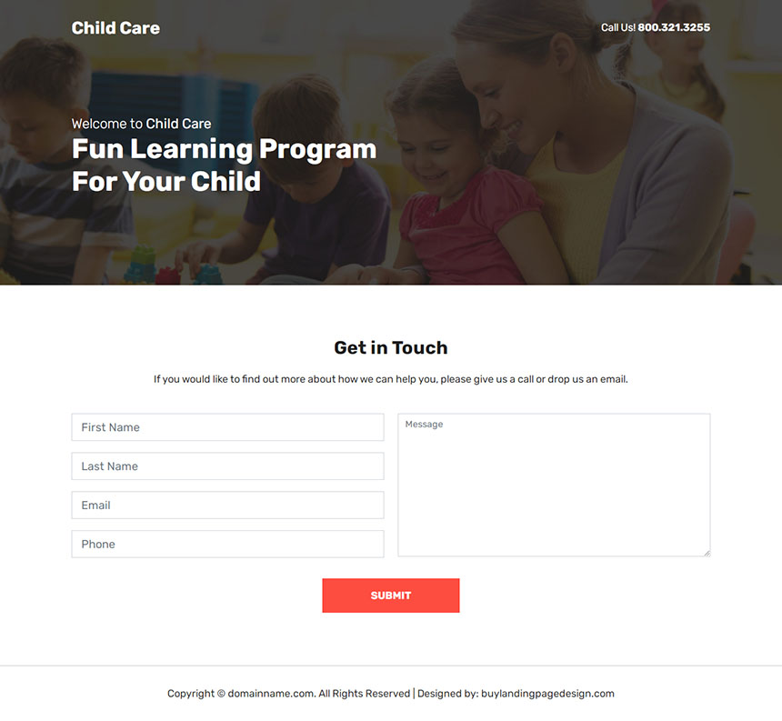 child care fun learning program responsive landing page