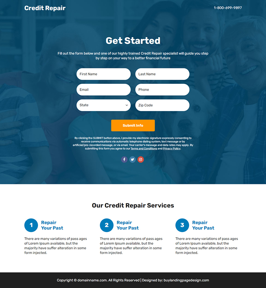 credit repair service lead funnel responsive landing page