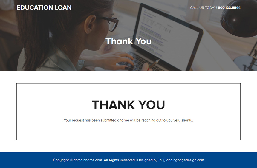 minimal education loan lead capture landing page design