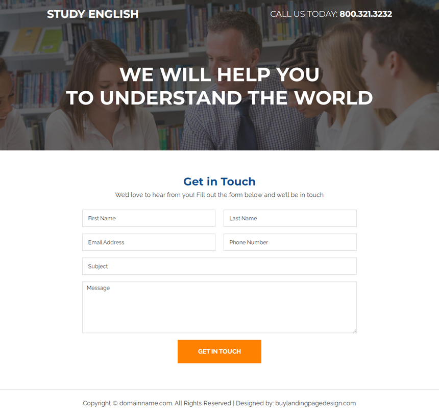 english learning responsive landing page design