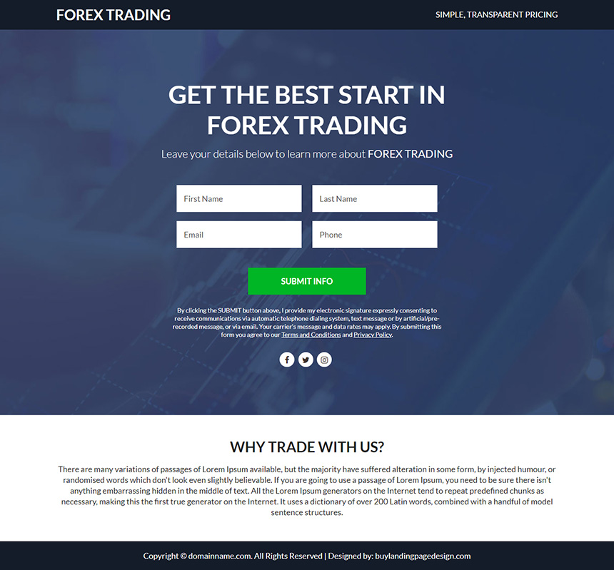 professional forex trading lead funnel responsive landing page