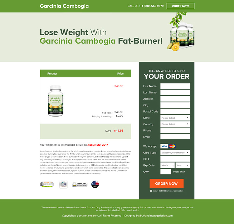 pure asian garcinia cambogia product selling landing page