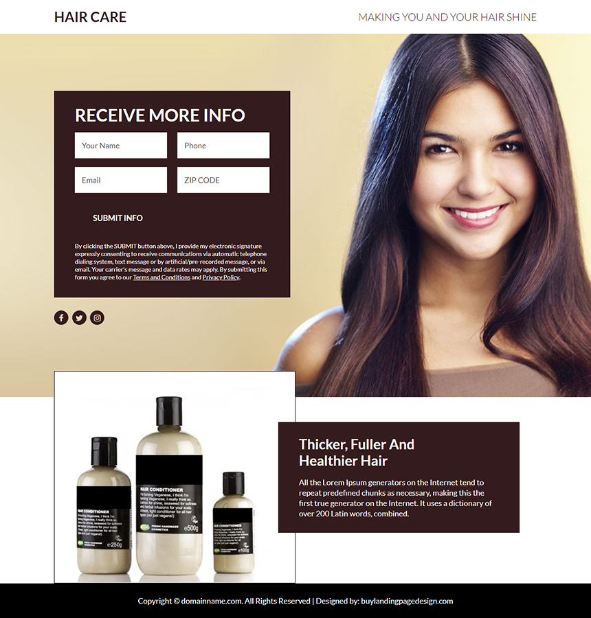 hair care lead funnel responsive landing page