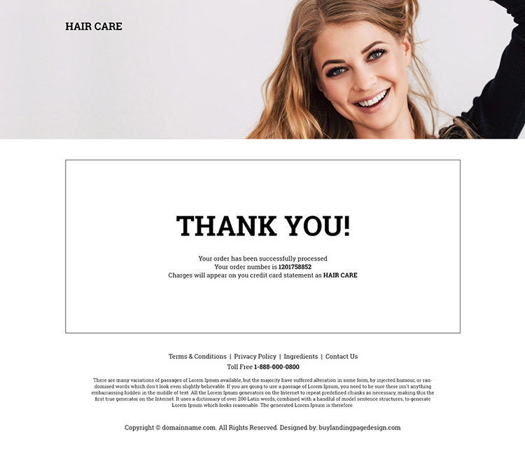 hair care products selling responsive landing page design