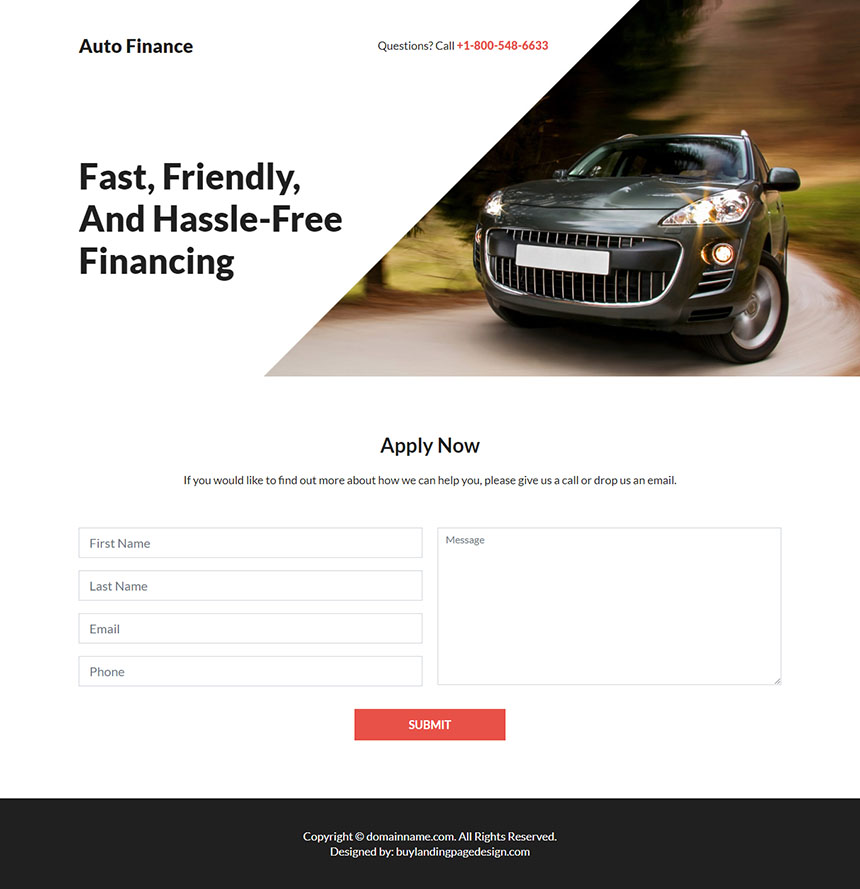 modern auto finance service responsive landing page