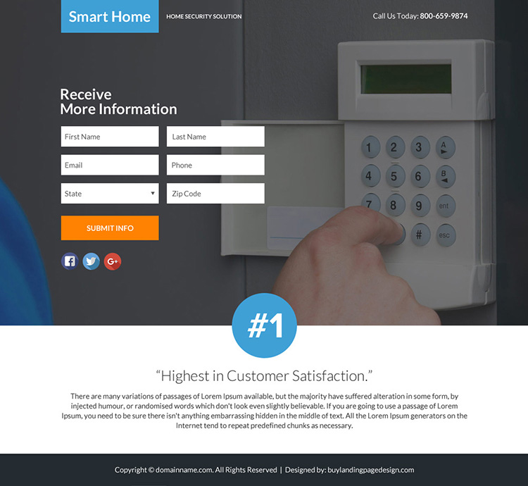 best home security lead funnel responsive landing page
