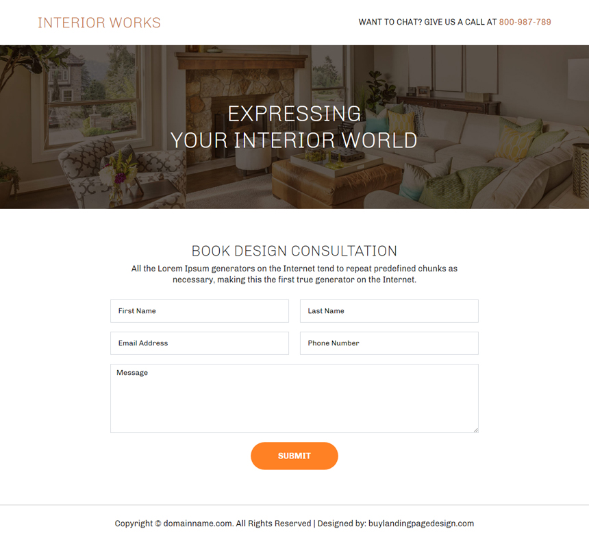 interior design consultation service responsive landing page